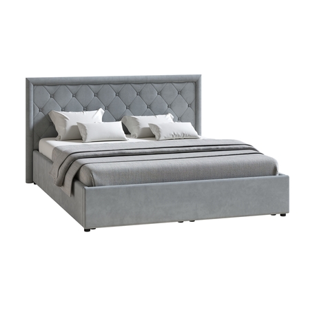 Кровать Марион 160 велюр OCEAN 023 серый с ортопедическим основанием и подъемным механизмом (спальное место 160 х 200)