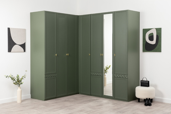 Шкаф двустворчатый Марион 16.340.02 дымчатый зеленый K521, олива шагрень AG 1050 ПВХ