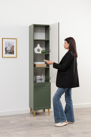 Шкаф-пенал Марион 16.333.01 дымчатый зеленый K521, олива шагрень AG 1050 ПВХ (собирается на любую сторону)