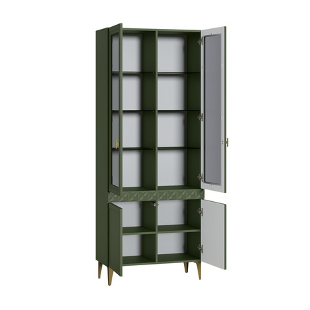 Шкаф-витрина Марион 16.397.02 дымчатый зеленый K521, олива шагрень AG 1050 ПВХ