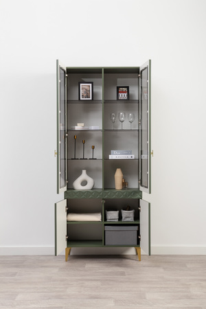 Шкаф-витрина Марион 16.397.02 дымчатый зеленый K521, олива шагрень AG 1050 ПВХ