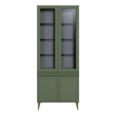 Гостиная Марион композиция 2 дымчатый зеленый K521, олива шагрень AG 1050 ПВХ, белый PE шагрень (собирается на любую сторону)