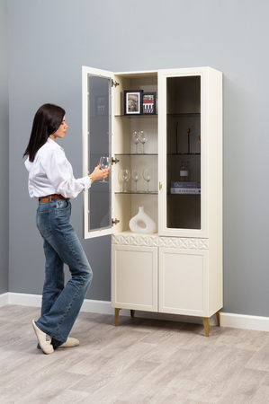 Гостиная Марион композиция 1 слоновая кость С341 PE, слоновая кость 6898 ПВХ, белый PE шагрень (собирается на любую сторону)