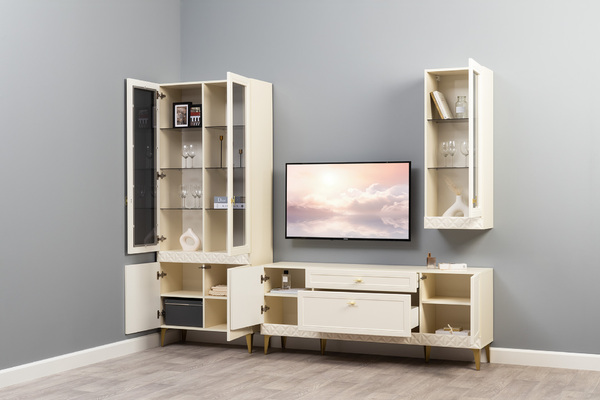 Шкаф-витрина Марион 16.397.02 слоновая кость С341 PE, слоновая кость 6898 ПВХ